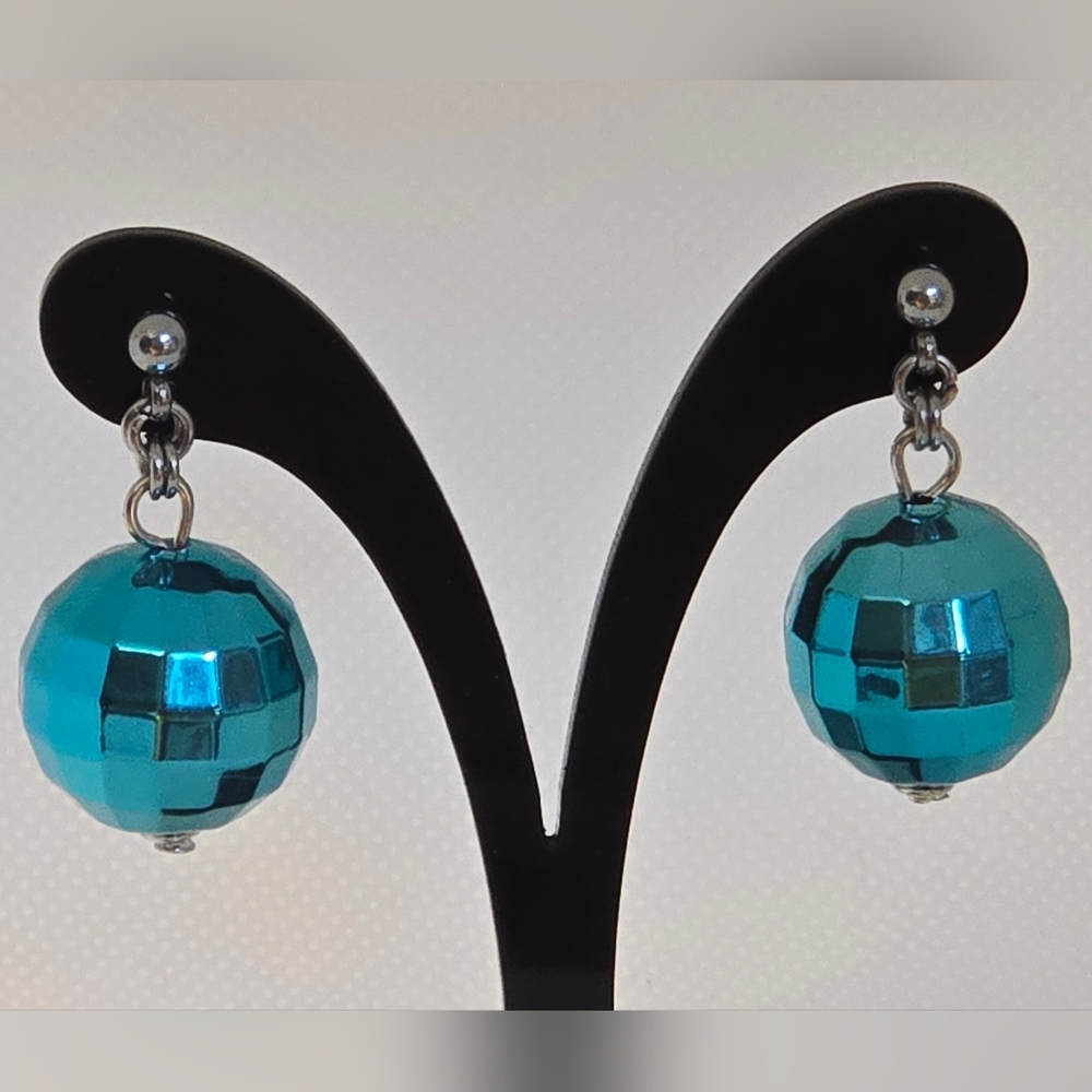 Disco ball earrings - blue